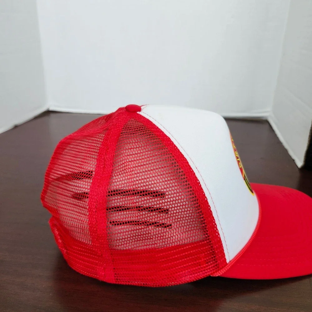 Dirty Monkey Banana Peanut Butter Whiskey Red White Mesh Snapback Trucker Hat